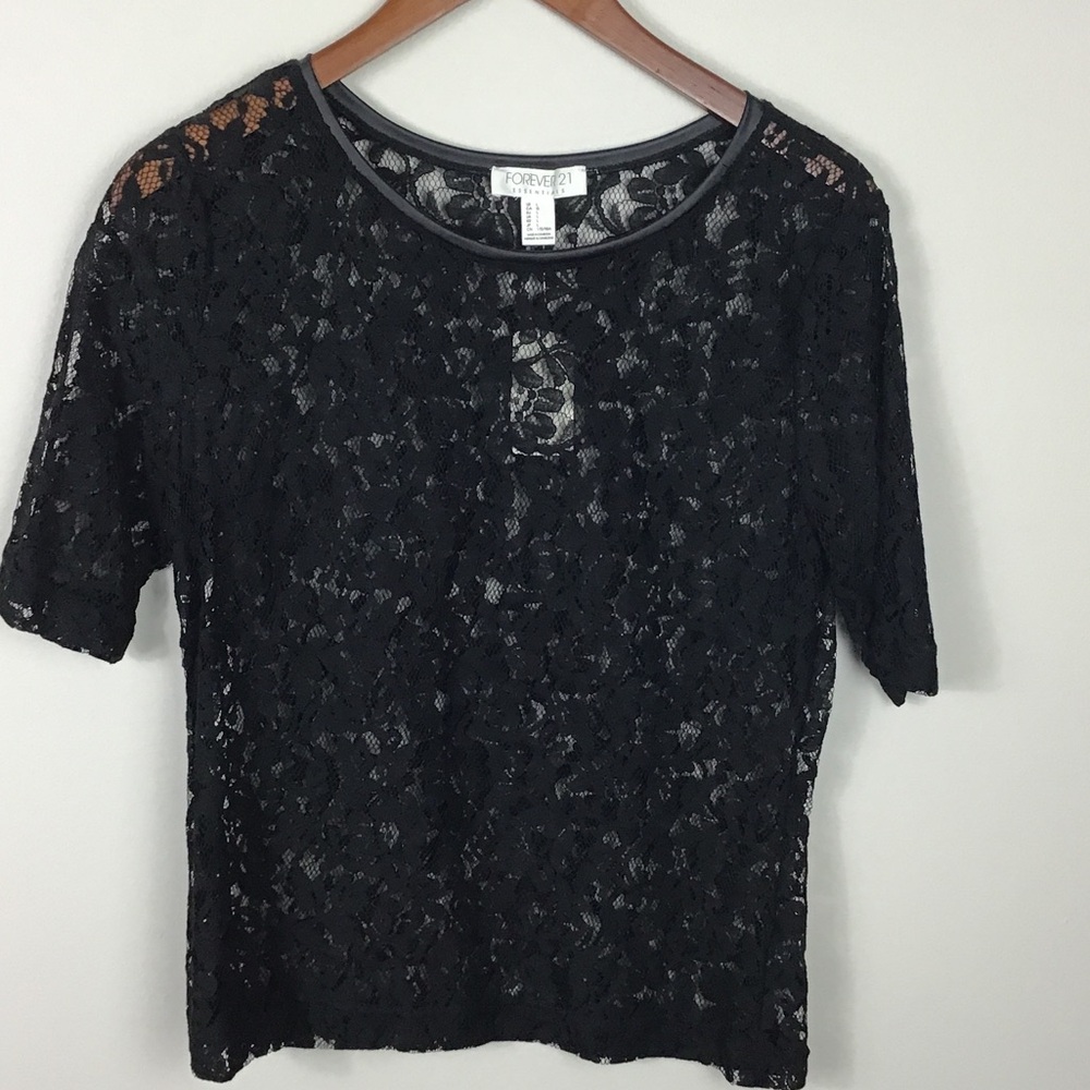 Vintage new with tags forever 21 Black lace elbow sleeve top sheer Size Large